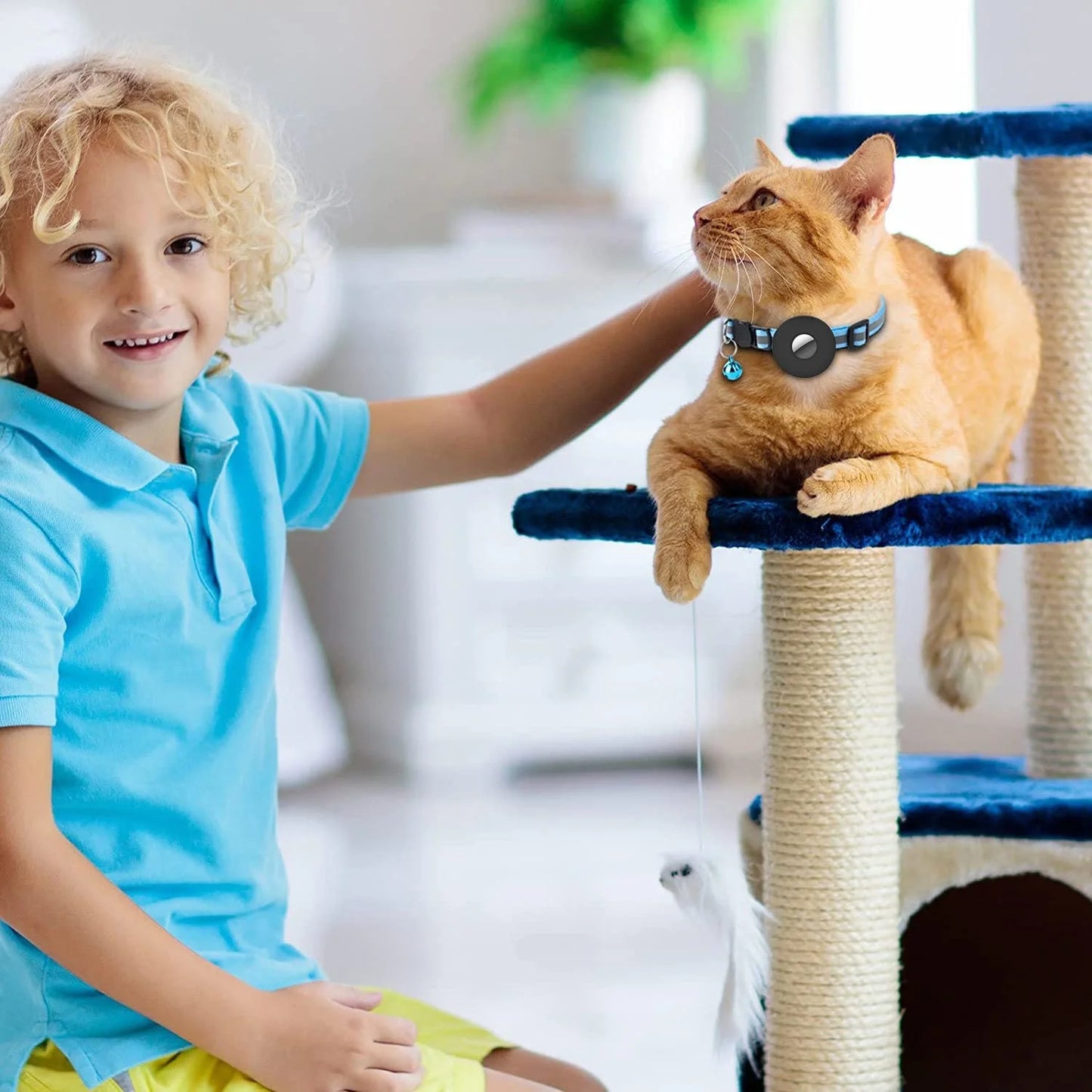 Adjustable Airtag pet collar with reflective strip and bell for cats and dogs