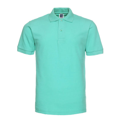 Solid colour plus size short sleeve polo shirt on a hanger, loose fit style.