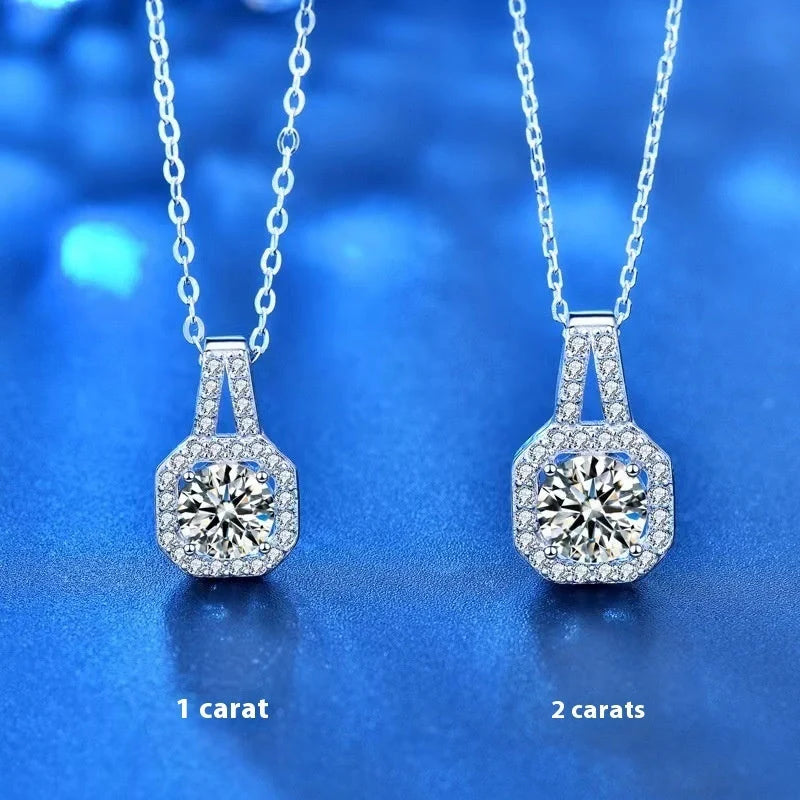 Elegant Moissanite Sterling Silver Necklace for Women with Geometric Pendant