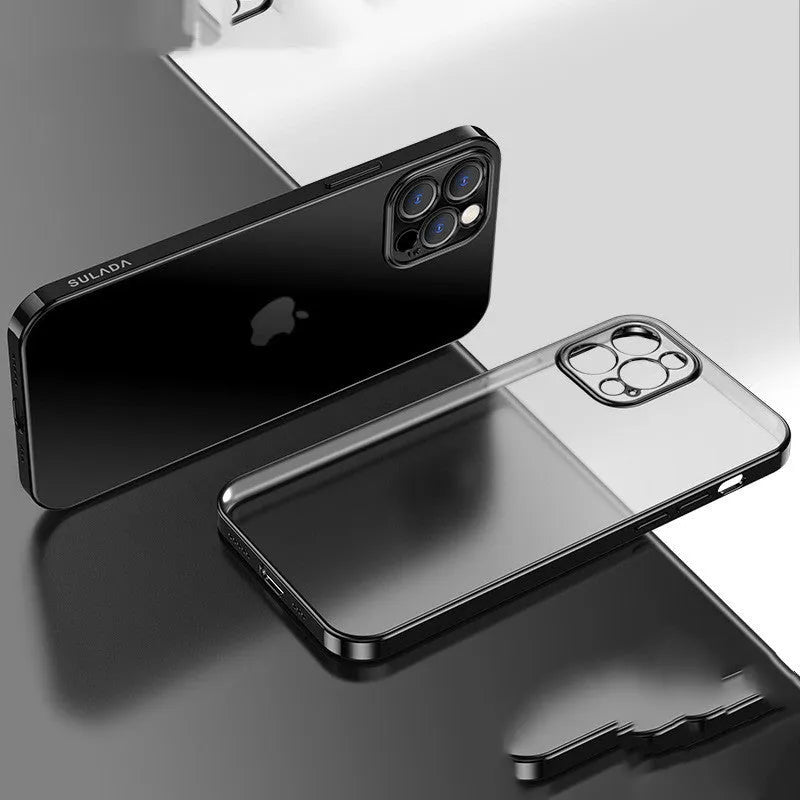 Square frame clear matte silicone iPhone case for iPhone 13 shown in blue colour