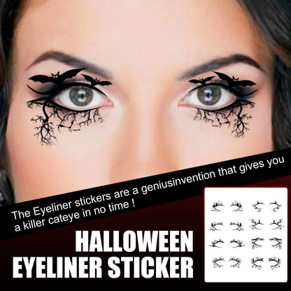 Bat and spider shaped eyeliner sticker set with 8 pairs for Halloween face makeup