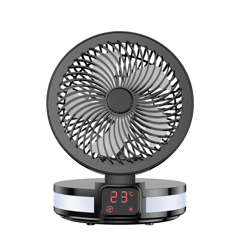 7-Inch Portable Folding Desk Fan with Rechargeable Battery and LED Light
