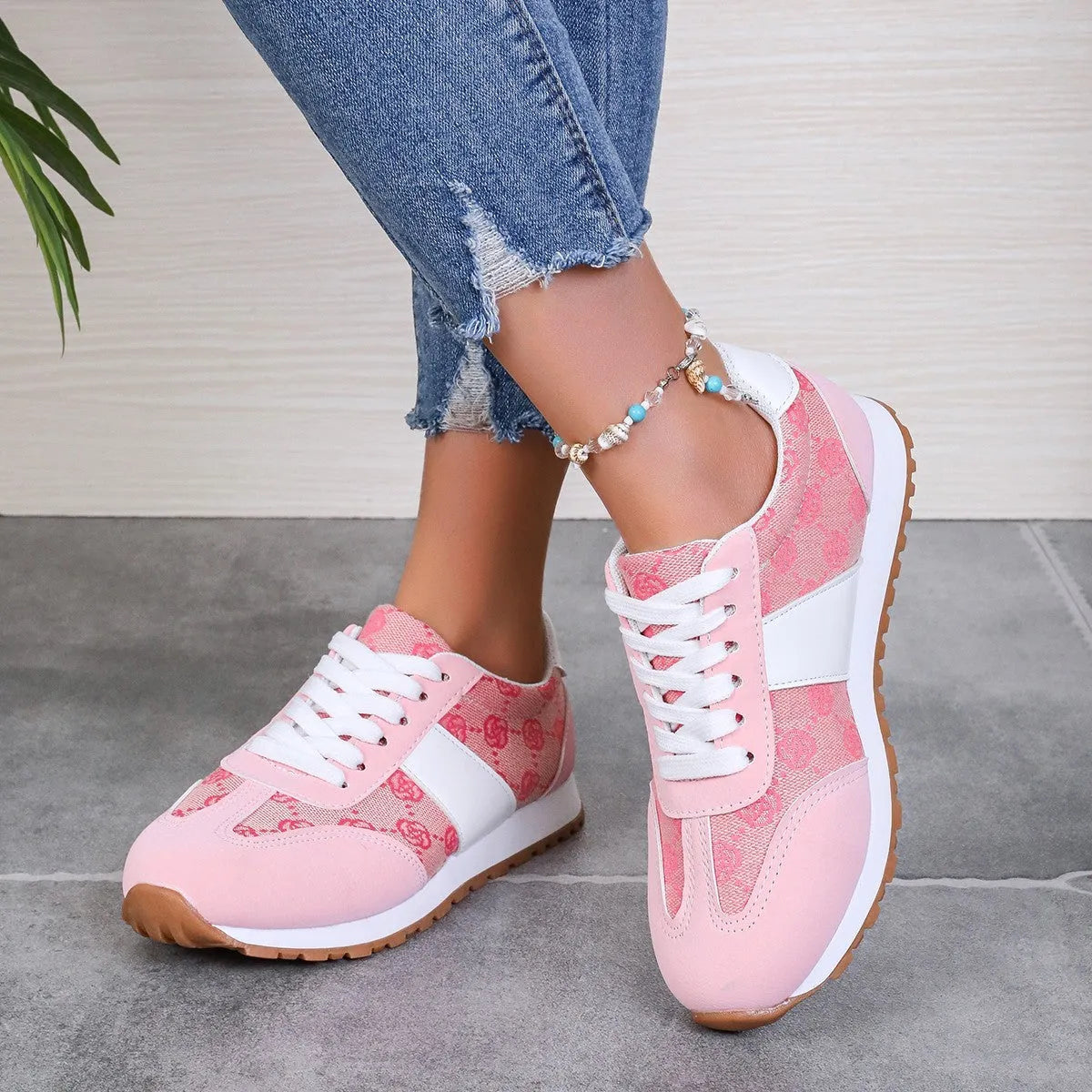 Women's oversized casual lace-up shoes in khaki with cross strap detail and round toe