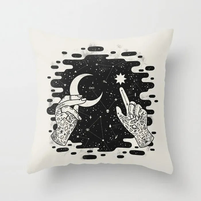 Halloween-themed cartoon print cushion cover on a sofa, 45x45 cm size.