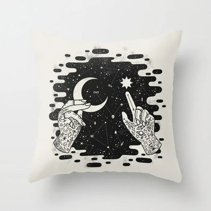 Halloween-themed cartoon print cushion cover on a sofa, 45x45 cm size.