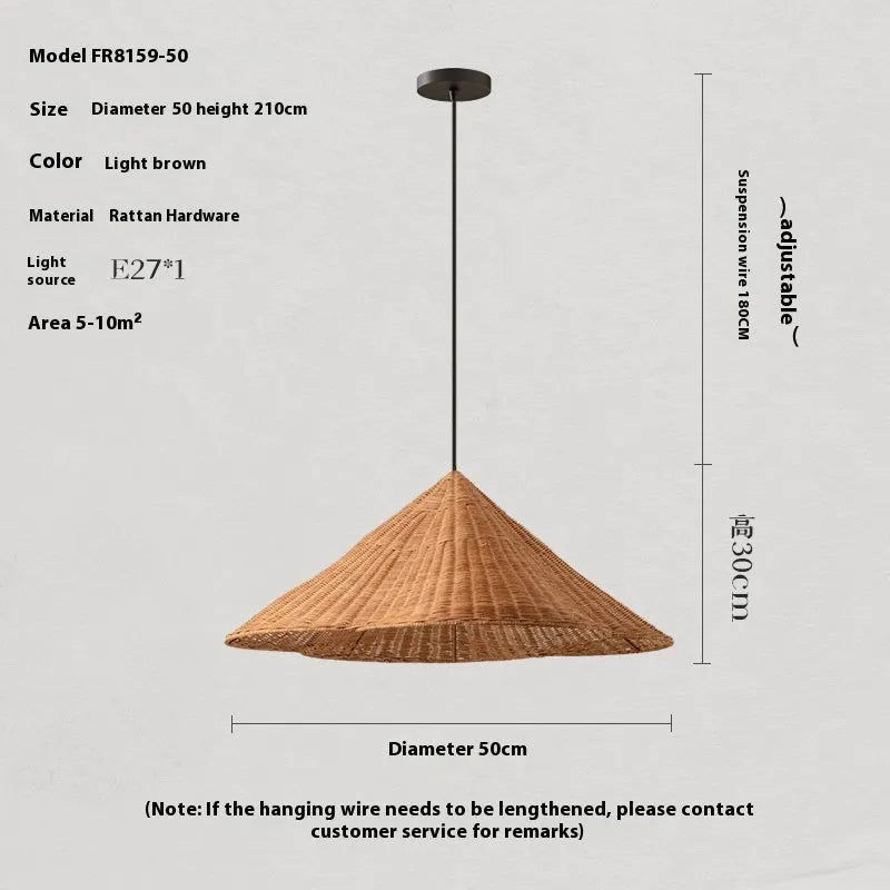 Rattan woven ceiling lamp with Silent Wind style in natural finish, shown from below