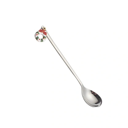 Christmas spoon set with silver and gold finishes, 135mm long stainless steel dessert utensils