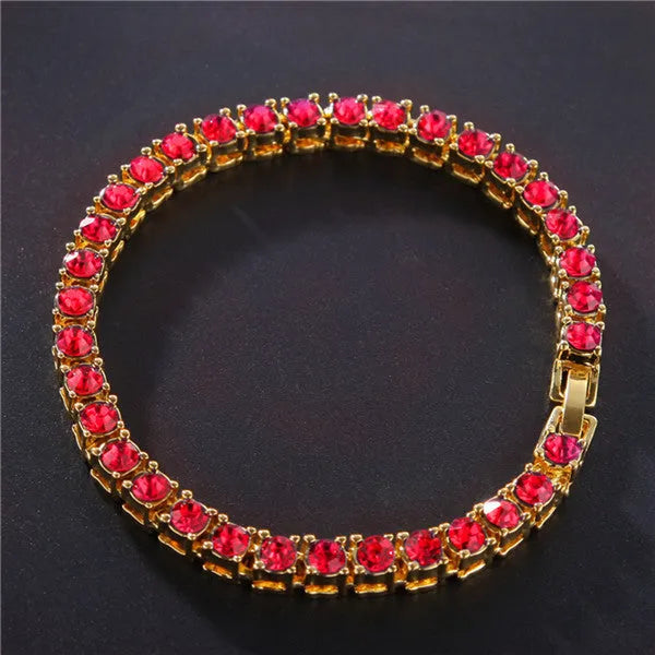 Men's silver alloy link bracelet with a row of clear rhinestones, shown on a wrist.