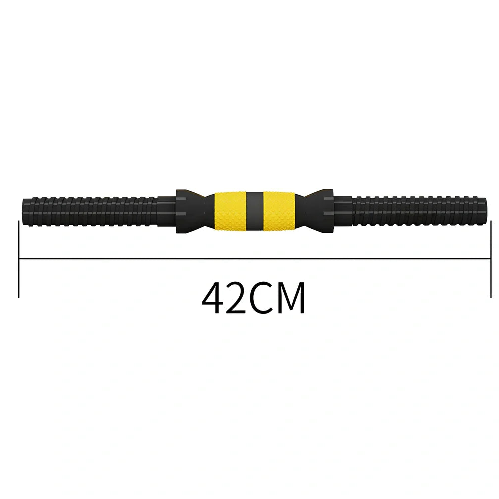 Yellow adjustable dumbbell barbell set with weight plates and connecting rod for home gym