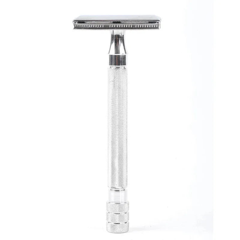 Traditional manual pogonotomy metal scraper and brush set in black or silver colour