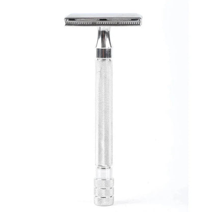 Traditional manual pogonotomy metal scraper and brush set in black or silver colour