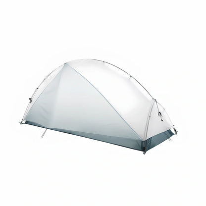 White double-layer camping tent with aluminium alloy poles and ventilation windows