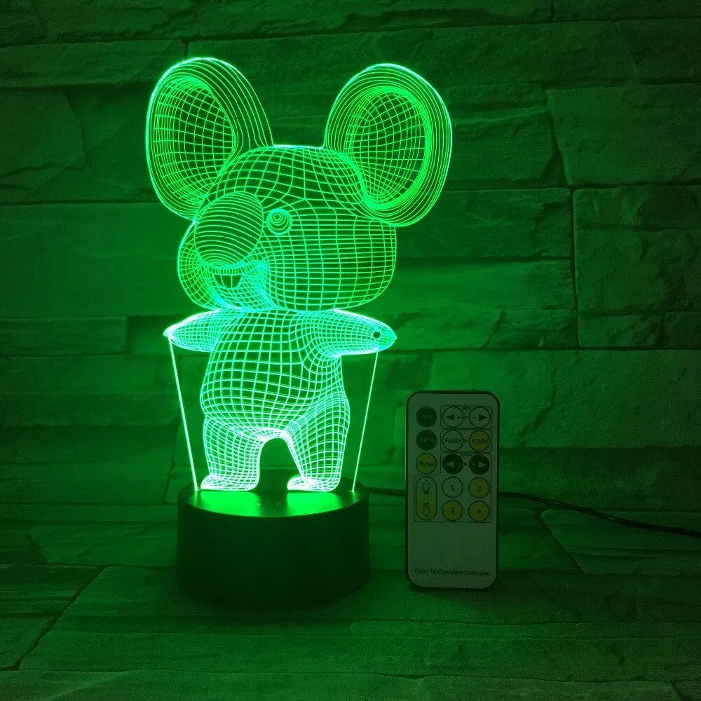 Black koala night light with LED illumination showing multiple colour options including red, green, blue and purple