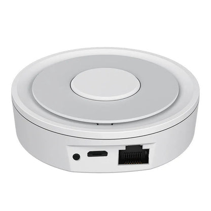 White square Zigbee smart home gateway hub with compact 78mm dimensions for home automation control