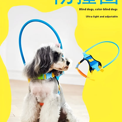 Blue adjustable dog anti-collision safety ring for blind pets in five sizes