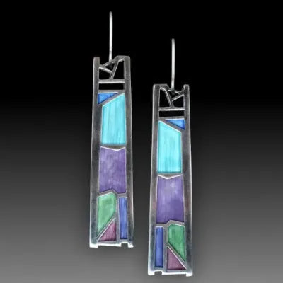 Silver water drop-shaped women's alloy earrings with an irregular oil colour electroplated finish.