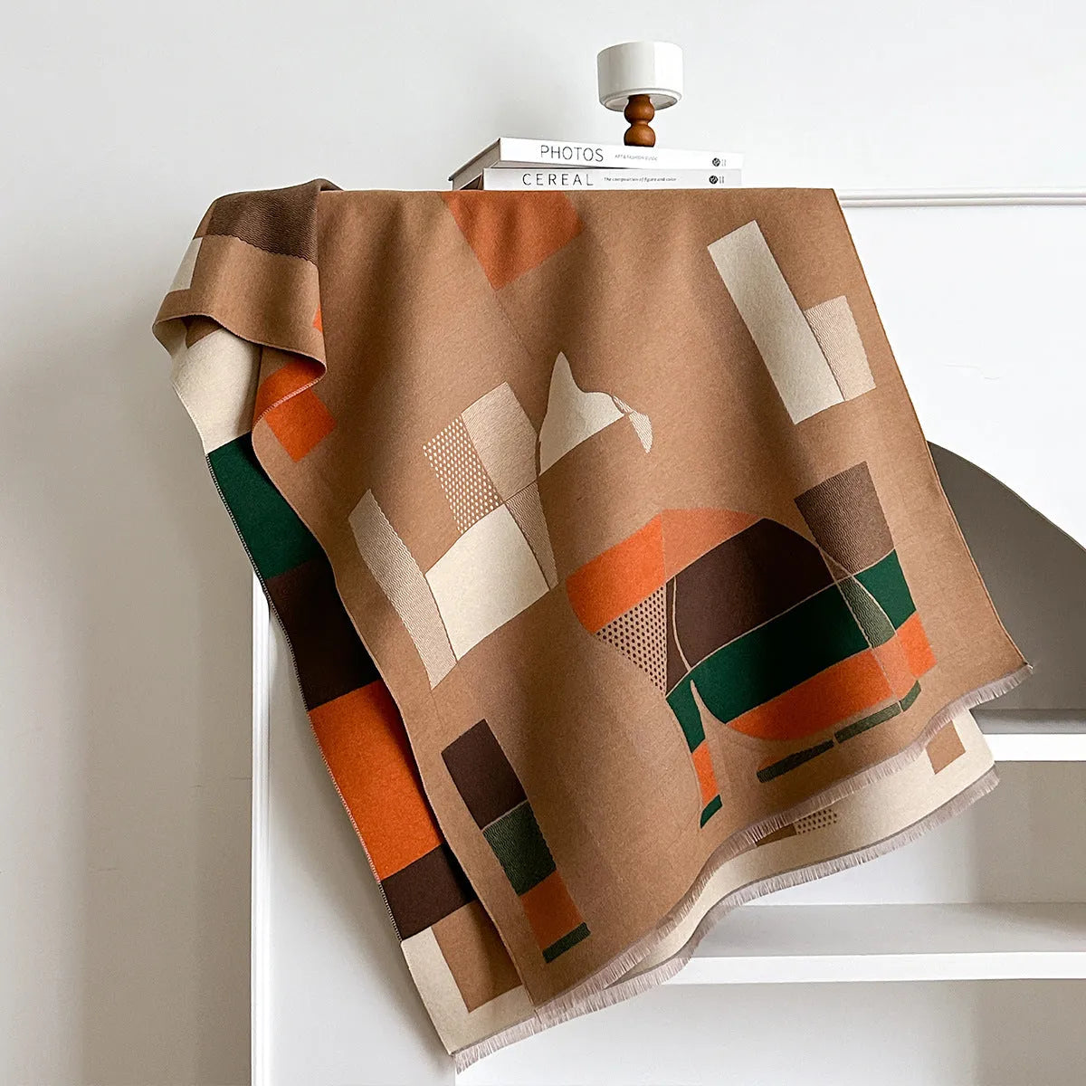 Mid-length 185cm polyester imitation cashmere scarf in eight autumn colours