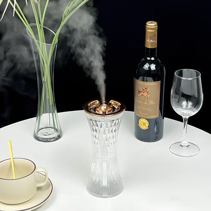 Wild Waist desktop humidifier in romantic atmosphere lamp mode, 86x86x193mm size with 270mL tank and USB cable