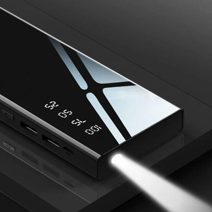 20000mAh power bank with LCD display showing battery percentage, measuring 140mm x 63mm x 22mm
