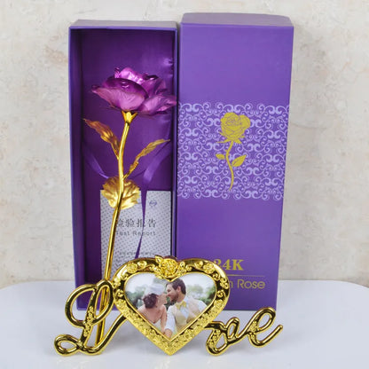 Golden rose artificial flower metal Valentine's gift in gold, red, blue, violet colours