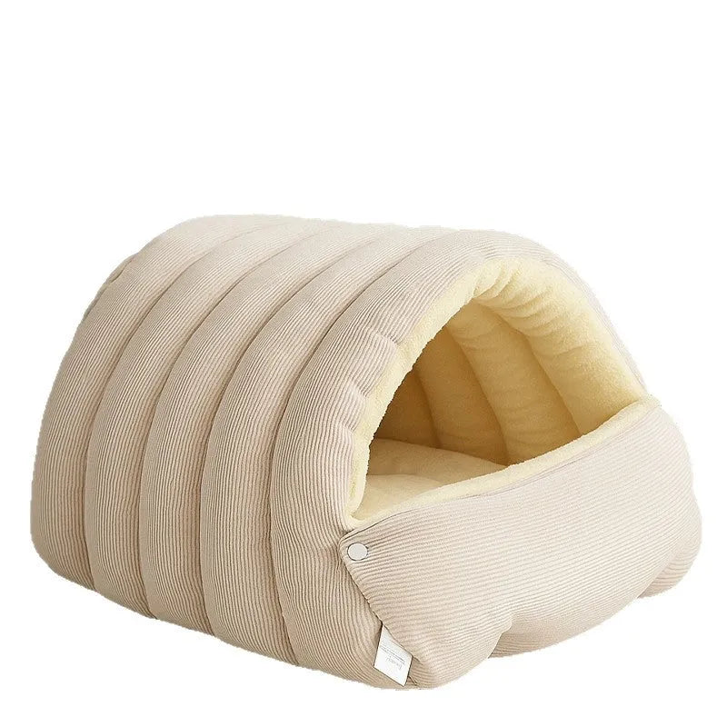 Closed cat house in PP cotton, removable washable winter pet sleeping nest, medium and large sizes, light beige, light green, light purple.