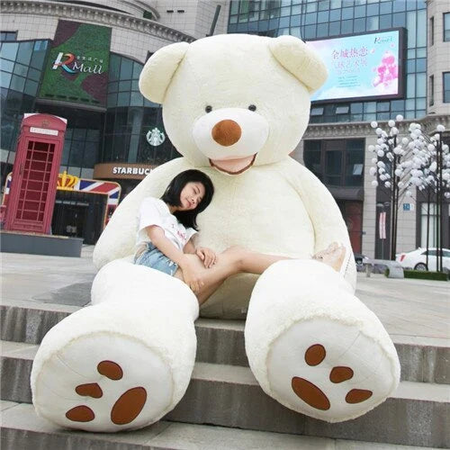 Colossal plush teddy bear in various sizes and colors, featuring a premium leather exterior and soft, cuddly interior