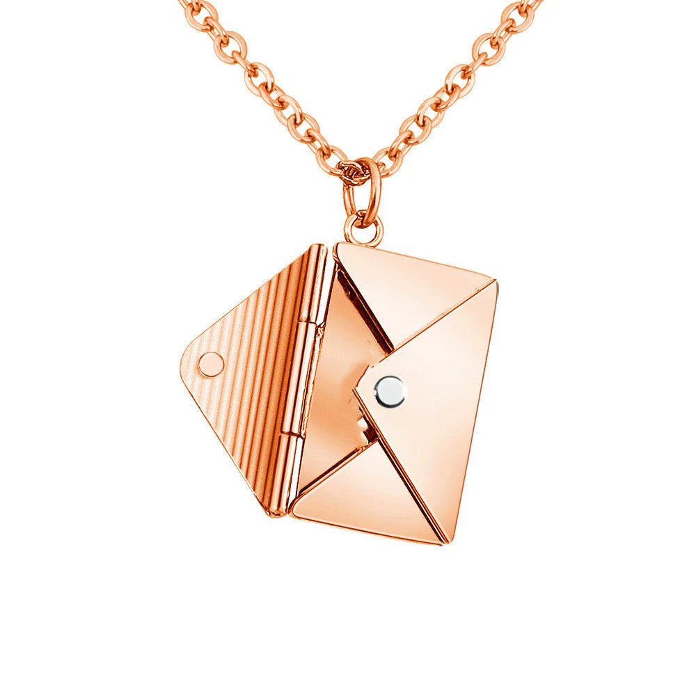 Stylish envelope pendant necklace made of premium titanium steel, with adjustable length and versatile design for any occasion