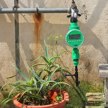 Green automatic watering timer for drip irrigation systems with household water flow compatibility