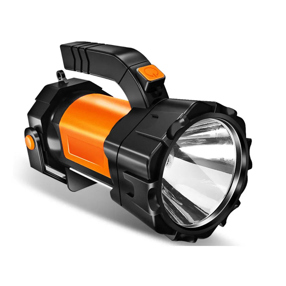H771 portable LED searchlight in orange or green with shoulder strap and removable battery.