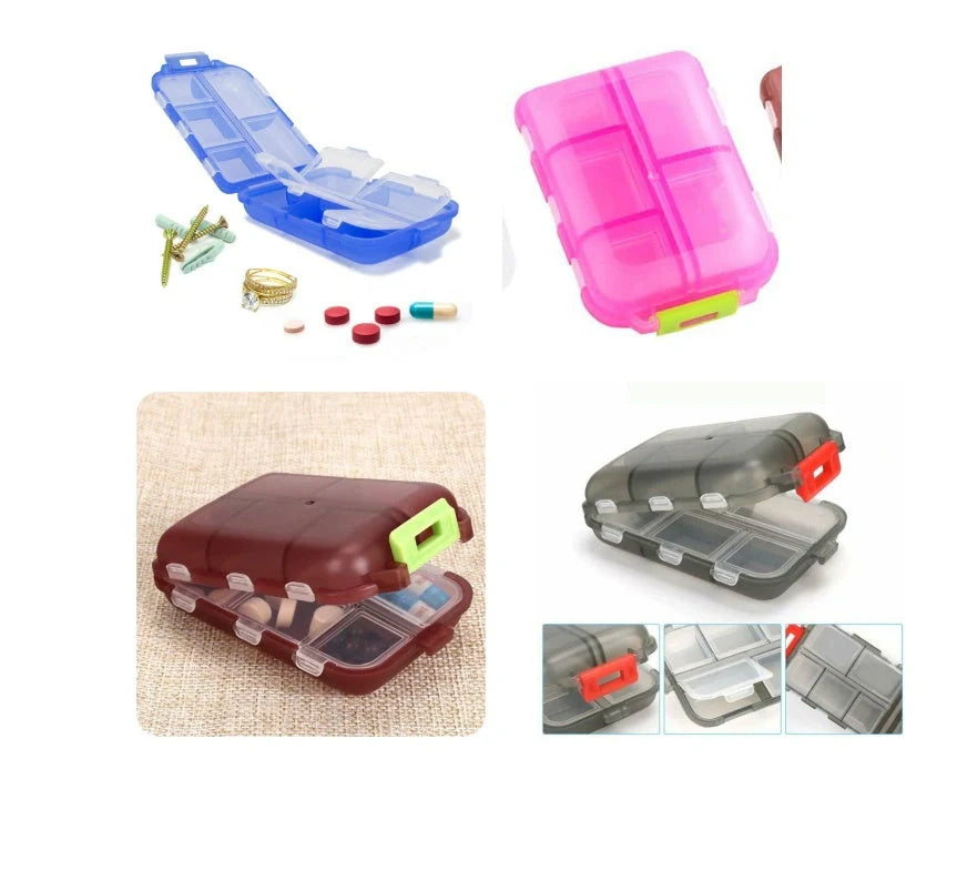 10-Grid Moisture-Proof Travel Pill Organizer in various colors