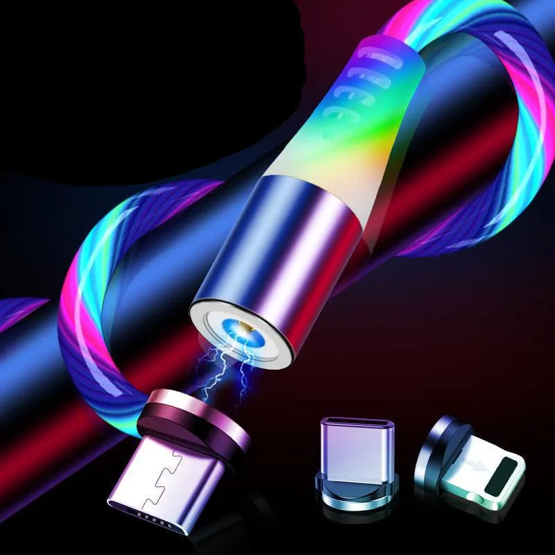 Colourful magnetic streamer data cable, 1m, 5V/2A, PVC, with Micro, Apple, or Type-C interface.