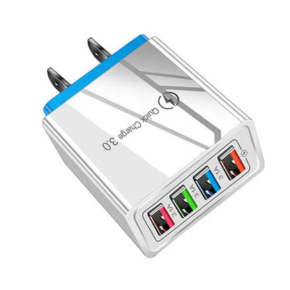 Four-port USB mobile phone charging head with luminous indicator in multiple colour options