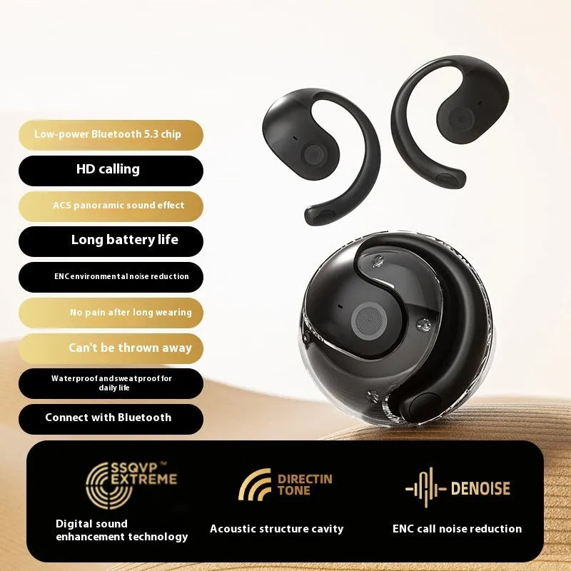 Small Coconut Ball wireless Bluetooth ear-hook headset with bone conduction, shown in Black, Milky White or Violet PC ABS