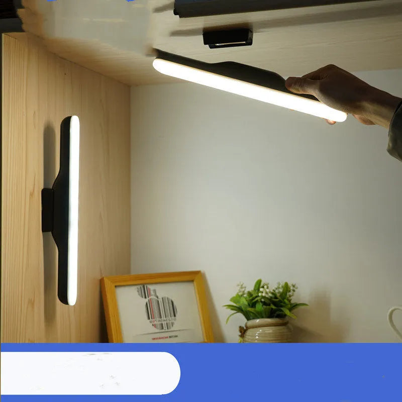 Modern plastic LED desk lamp with touch-sensitive dimming controls and rechargeable battery
