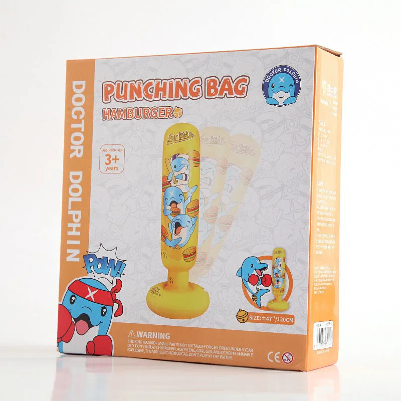 Yellow inflatable boxing column tumbler measuring 120x25cm for fitness training