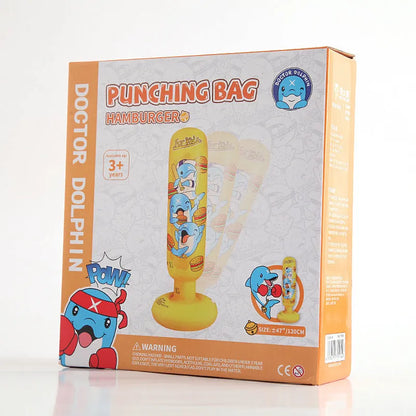 Yellow inflatable boxing column tumbler measuring 120x25cm for fitness training