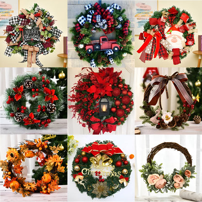 Wooden Christmas garland decoration in red and green festive styles, 30cm long.