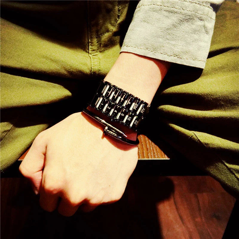 Stylish digital LED wristwatch with a modern, minimalist design and a versatile alloy band.