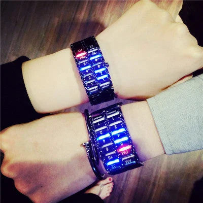 Stylish digital LED wristwatch with a modern, minimalist design and a versatile alloy band.