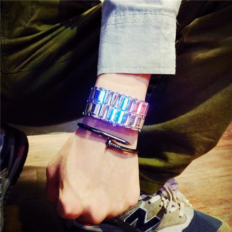 Stylish digital LED wristwatch with a modern, minimalist design and a versatile alloy band.