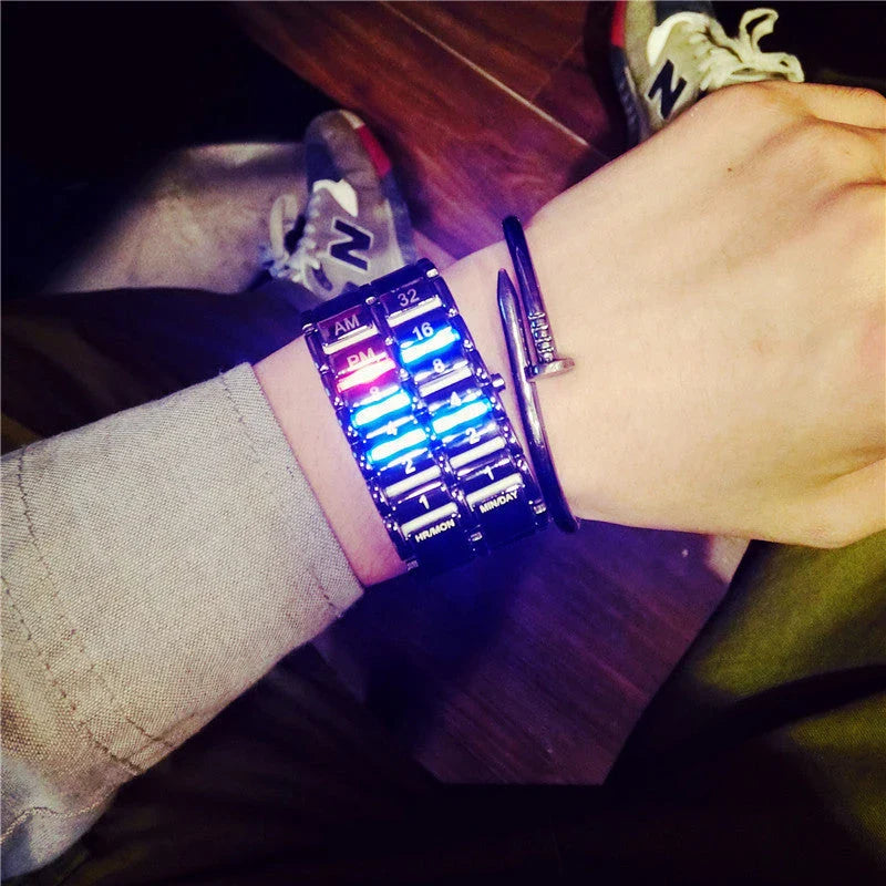 Stylish digital LED wristwatch with a modern, minimalist design and a versatile alloy band.