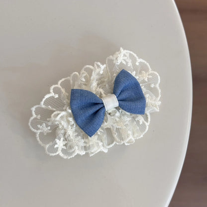Women's cloth hair barrettes in beige lace, blue bow, oval, pearl butterfly and ribbon pastoral styles