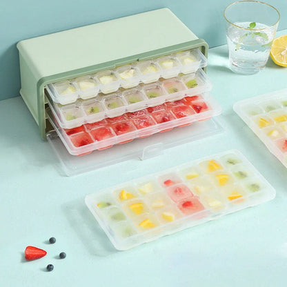 Drawer-type plastic ice cube mold maker with lid and bin for beer cooling