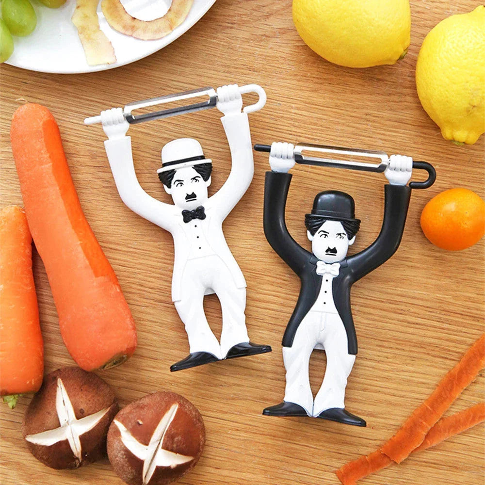 Handy fruit and vegetable peeler with clever character design, made of durable stainless steel for efficient and stylish kitchen prep