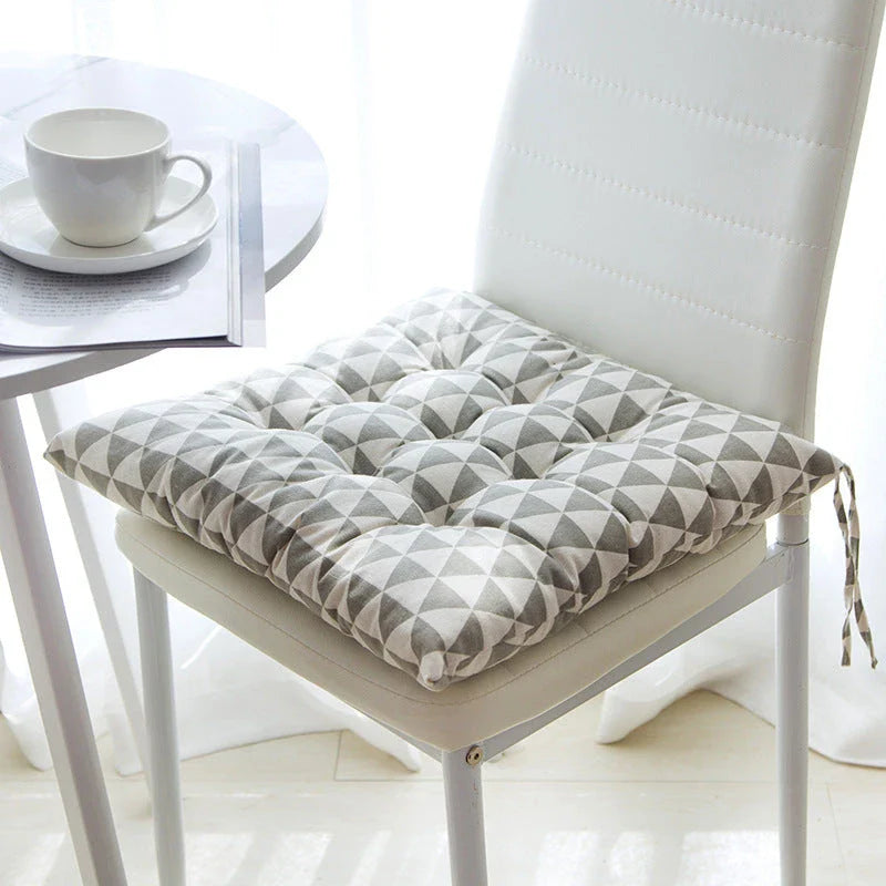 Soft and supportive linen-cotton chair cushion with various color and pattern options
