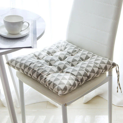Soft and supportive linen-cotton chair cushion with various color and pattern options