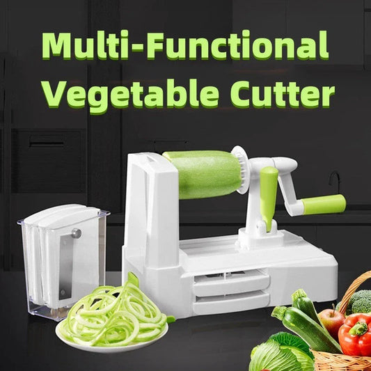 Versatile hand-powered vegetable slicer with interchangeable blades, suction base, and protective hand guard for effortless, safe meal prep