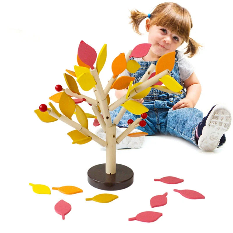 Natural wood DIY leaf tree toy for children's sensory development and creative play