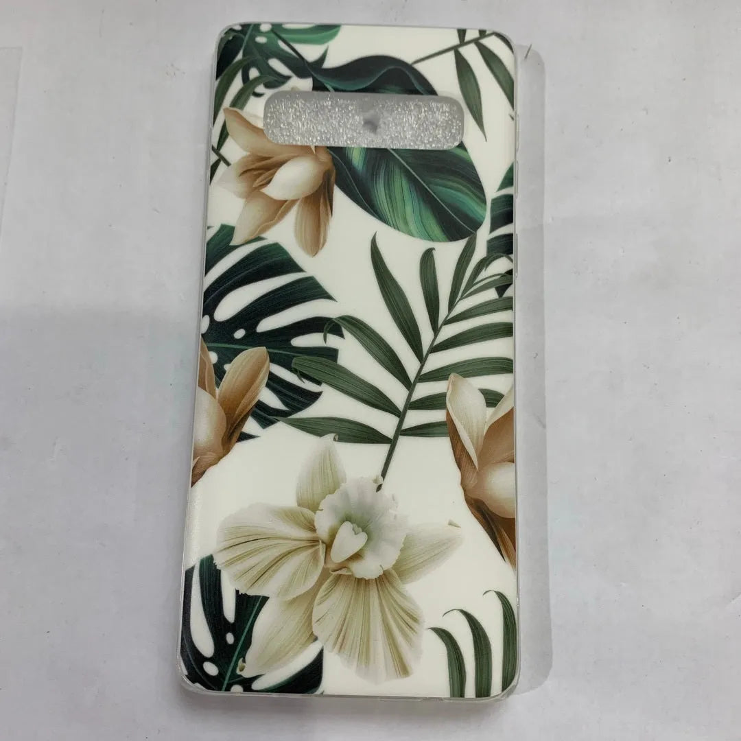 Samsung phone case with green leaf flower design on TPU back cover