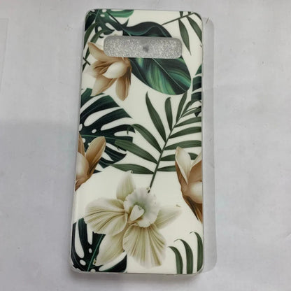 Samsung phone case with green leaf flower design on TPU back cover